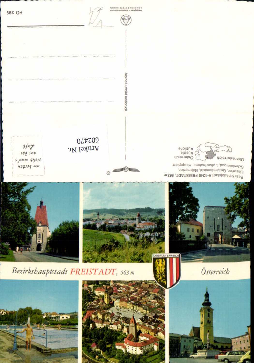 602470,Mehrbild Ak Freistadt Böhmertor Hauptplatz Schwimmbad pub Alpine Luftbild FÖ 299