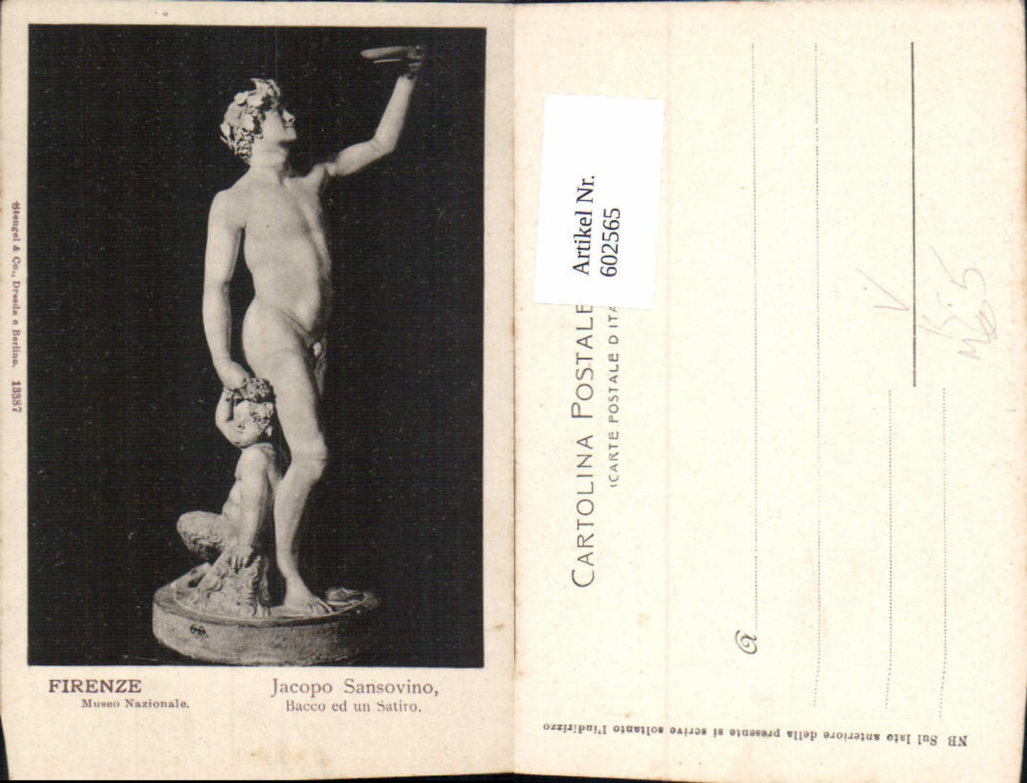 602565,Künstler Ak Jacopo Sansovino Bacco ed un Satiro Figur Skulptur Akt pub Stengel Co 13387