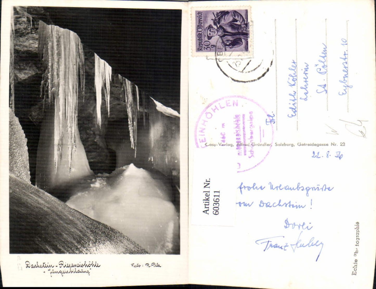 603611,Foto Ak Dachstein Rieseneishöhle Jungeisbildung Obertraun