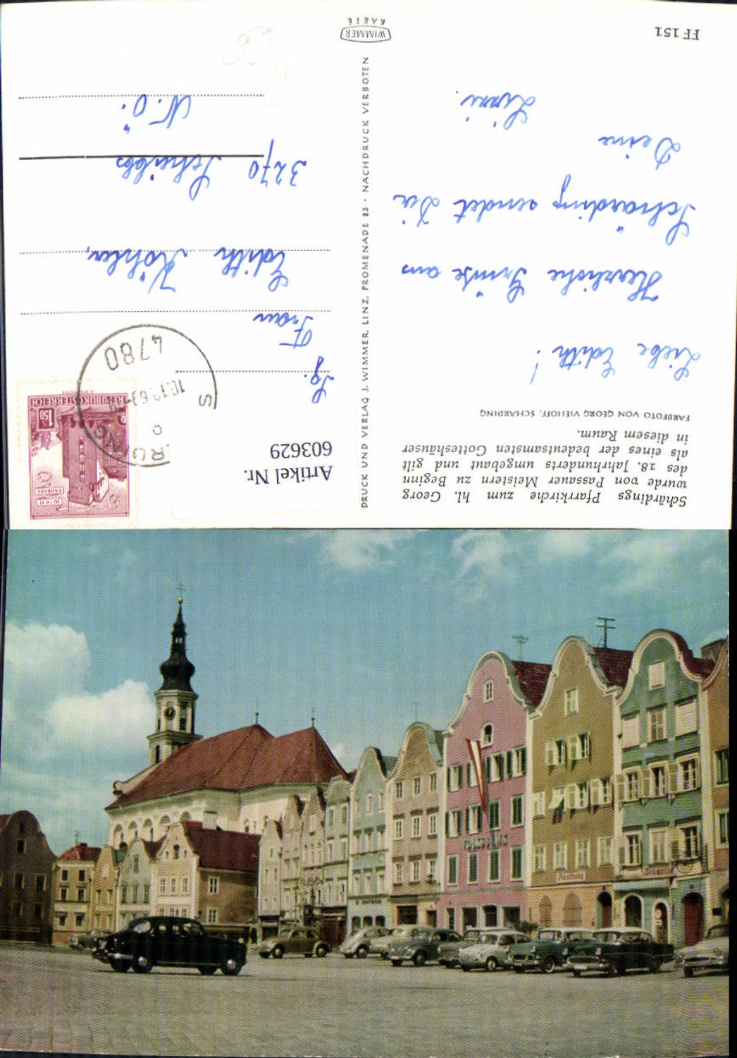 603629,Schärding a. Inn Hauptplatz Kirche Auto VW Käfer