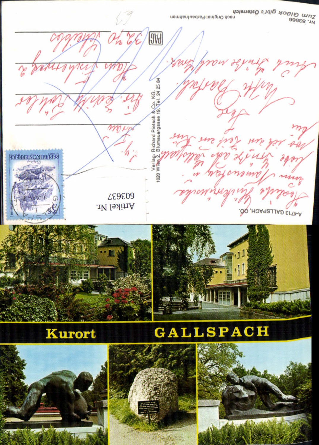 603637,Mehrbild Ak Gallspach Statue Brunnen