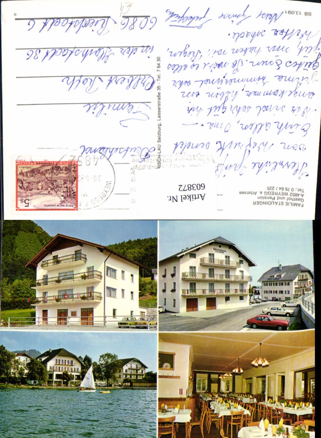 603872,Mehrbild Ak Weyregg a. Attersee Gästehaus Gasthof Staudinger Segelboot Segeln