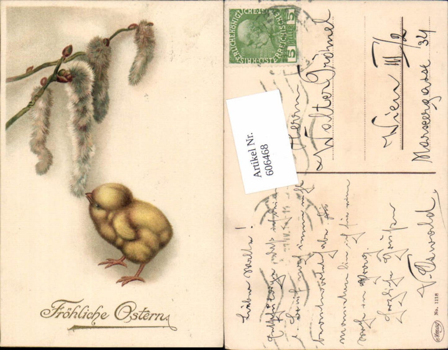 606468,Lithograph Easter chicks pussy willows