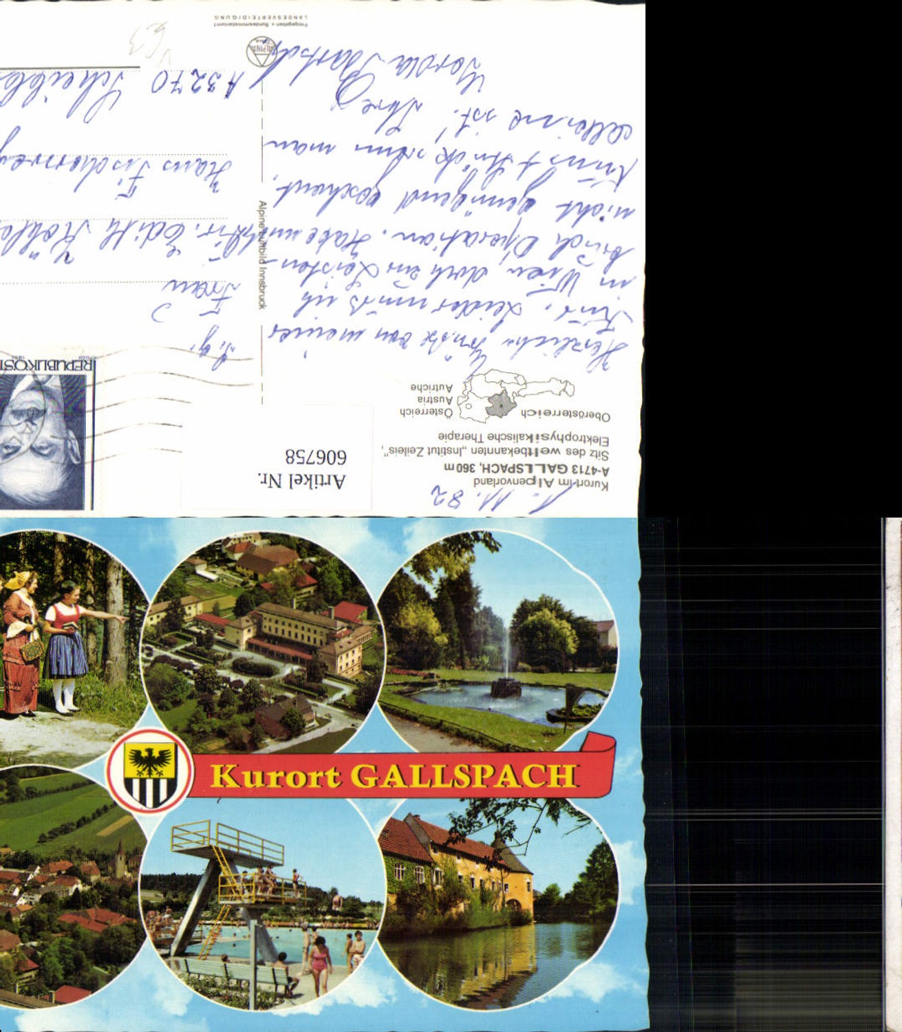 606758,Mehrbild Ak Gallspach Institut Zeileis Tracht Goldhauben Brunnen pub Alpine Luftbild FÖ 801