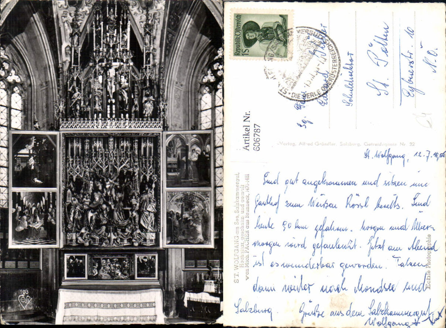 606787,Foto Ak St Wolfgang i. Salzkammergut Hochaltar Kirche Innenansicht