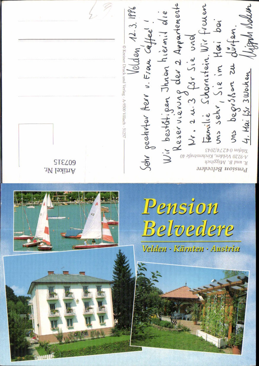 607315,Mehrbild Ak Velden Pension Belvedere Segeln Segelboote