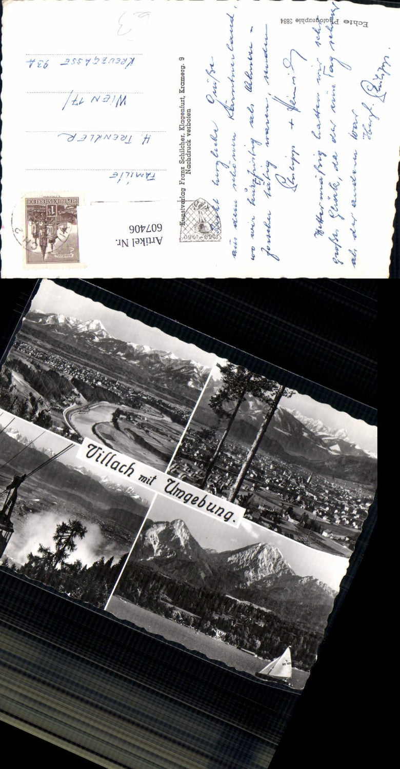 607406,Mehrbild Ak Villach m. Umgebung Seilbahn Gondel Segeln