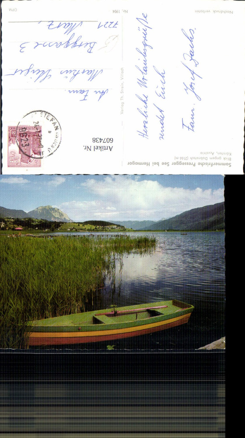 607438,Pressegger See b. Hermagor Blick geg. Dobratsch Ruderboot Boot