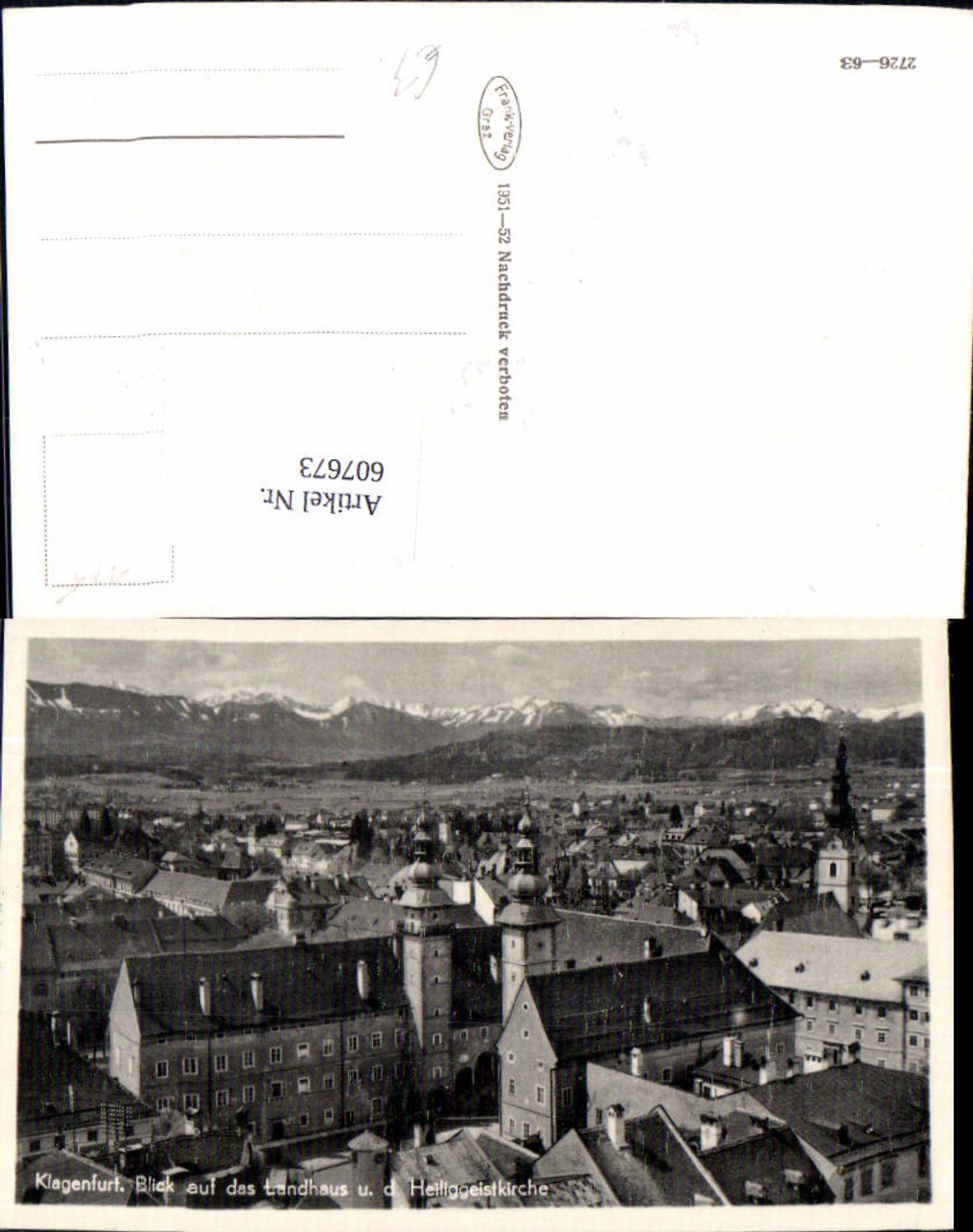 607673, Photo AK Klagenfurt View of the Landhaus and Church of the Holy Spirit