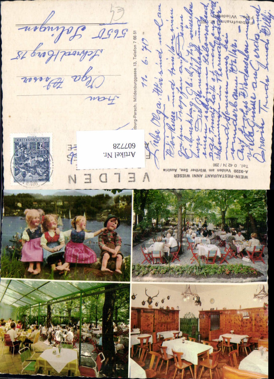 607728,Mehrbild Ak Velden a. Wörthersee Restaurant Wieser Gastgarten Puppen