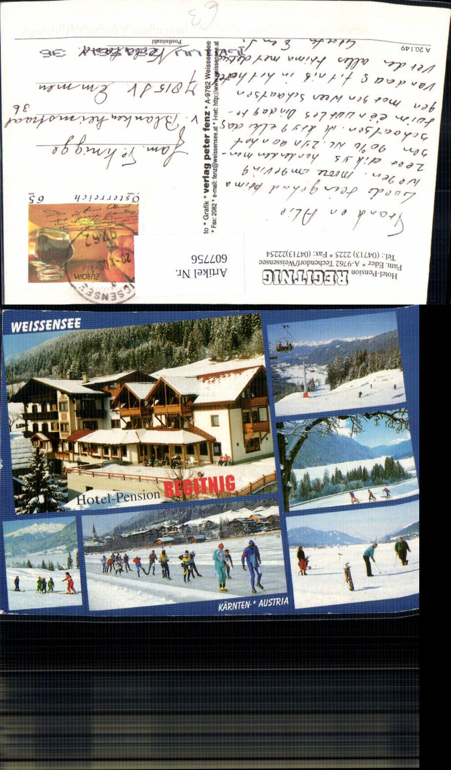 607756,Mehrbild Ak Techendorf a. Weißensee Hotel Pension Regitnig Wintersport Eislaufen Ski