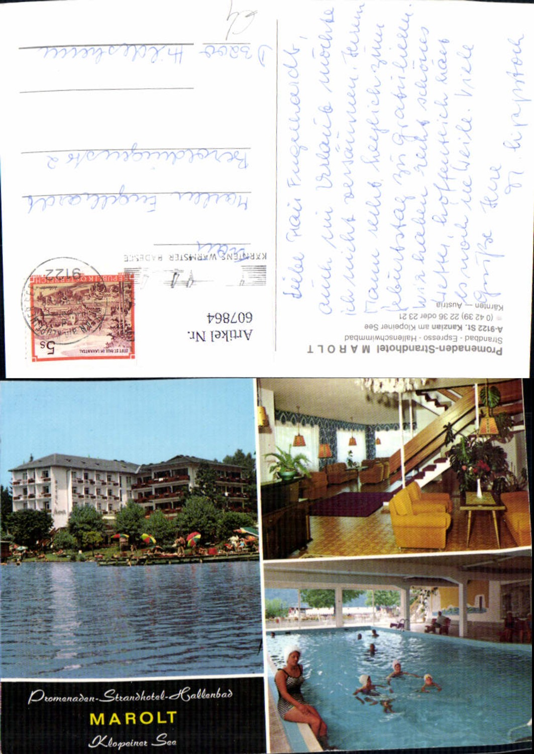607864,Multi-image postcard St. Kanzian am Klopeiner See Promenaden-Strandhotel Marolt swimming pool