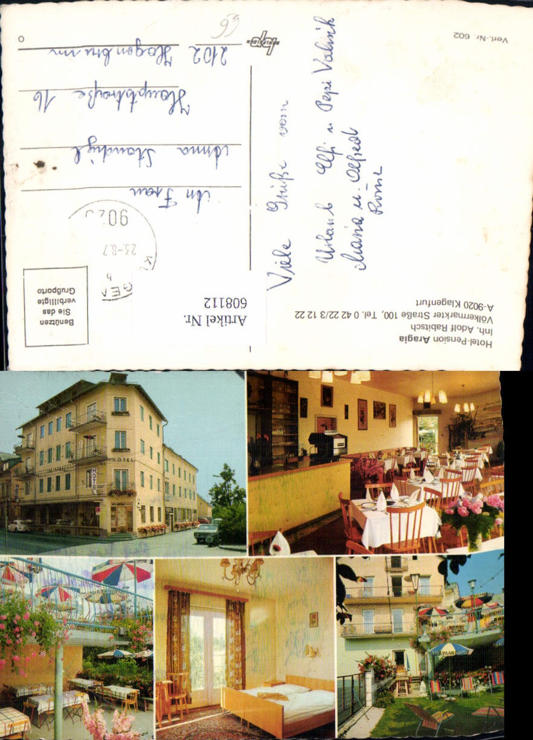 608112,Mehrbild Ak Klagenfurt Hotel Pension Aragia