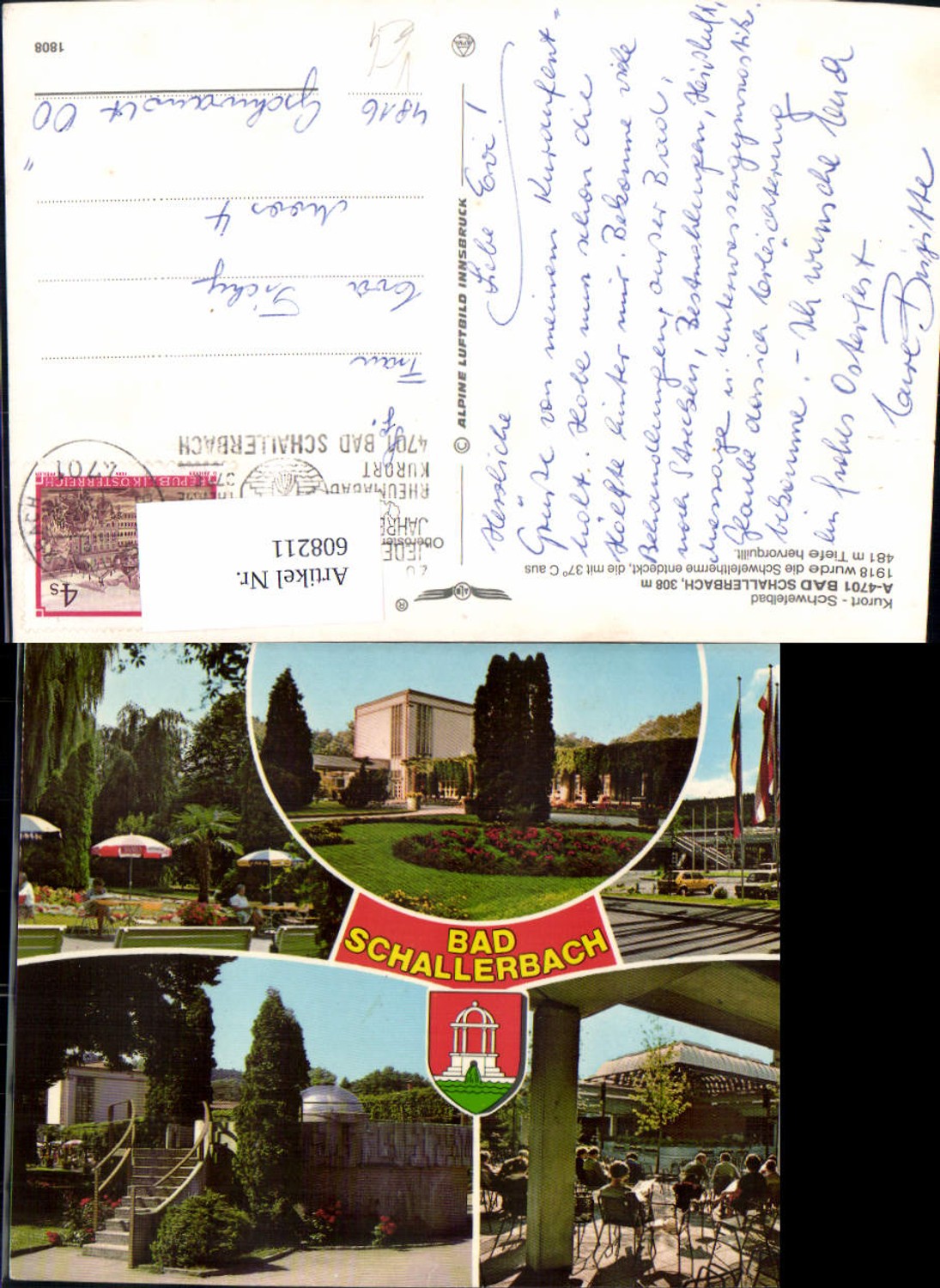 608211,Mehrbild Ak Bad Schallerbach Kurhaus Schwefelbad pub Alpine Luftbild 1808