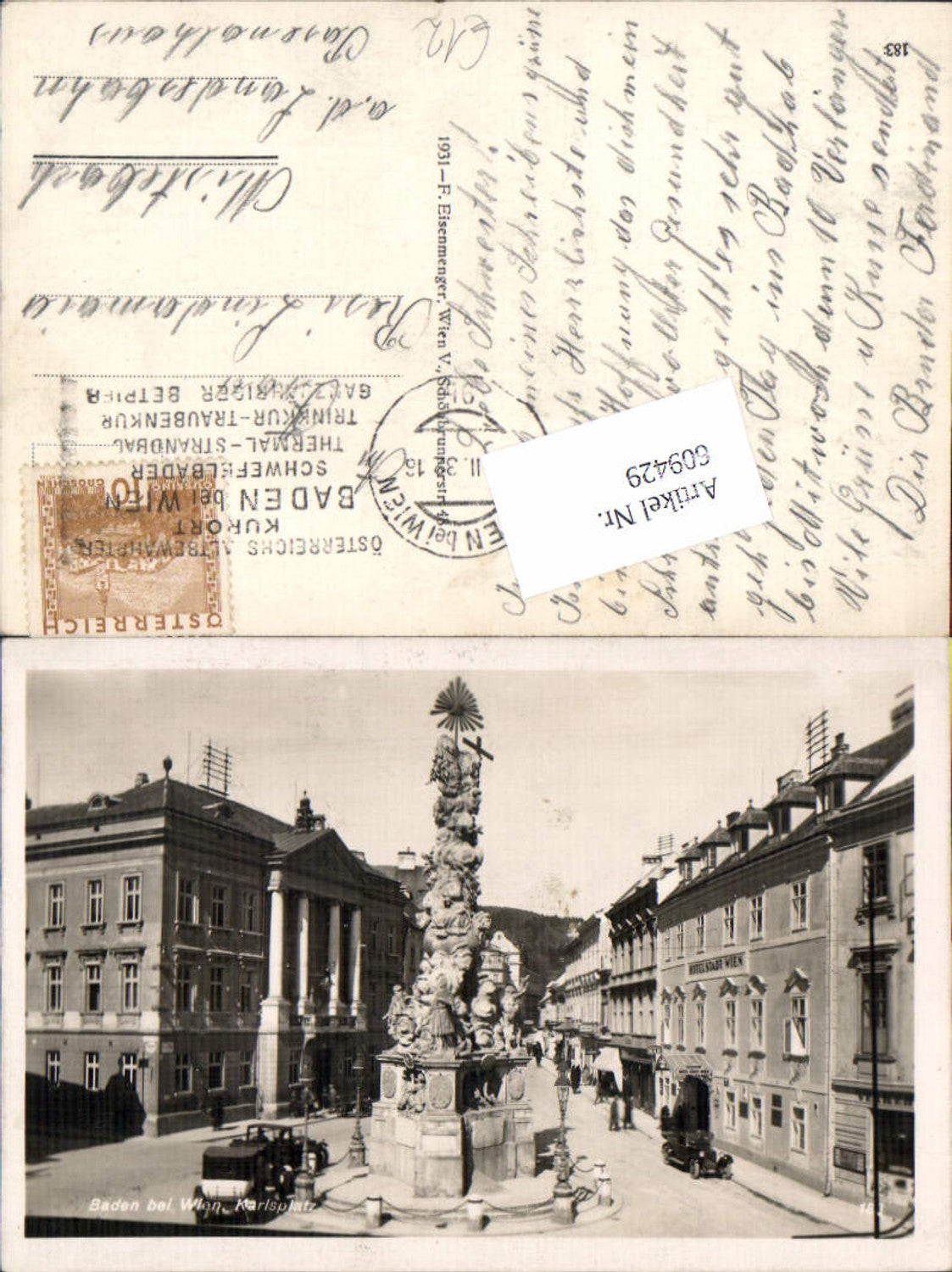 609429,Baden bei Wien Hauptplatz PKW Oldtimer Hotel Stadt Wien