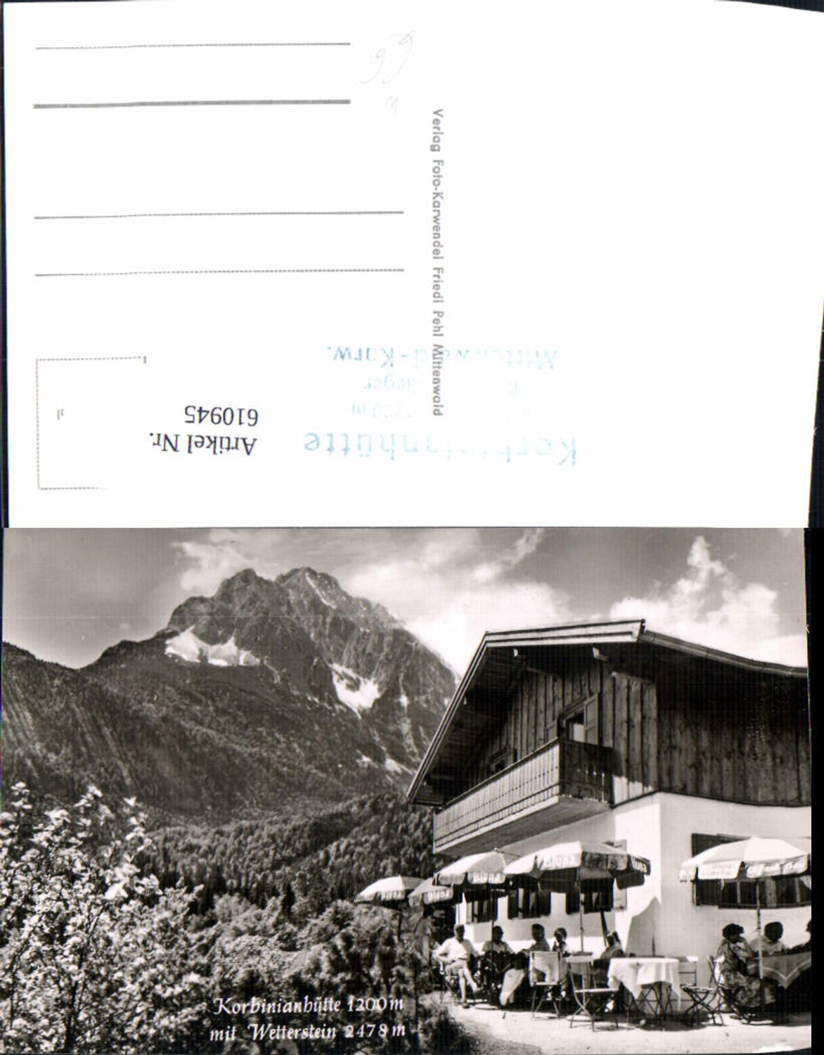 610945, Photo Ak Mittenwald Korbinianhütte a. Kranzberg