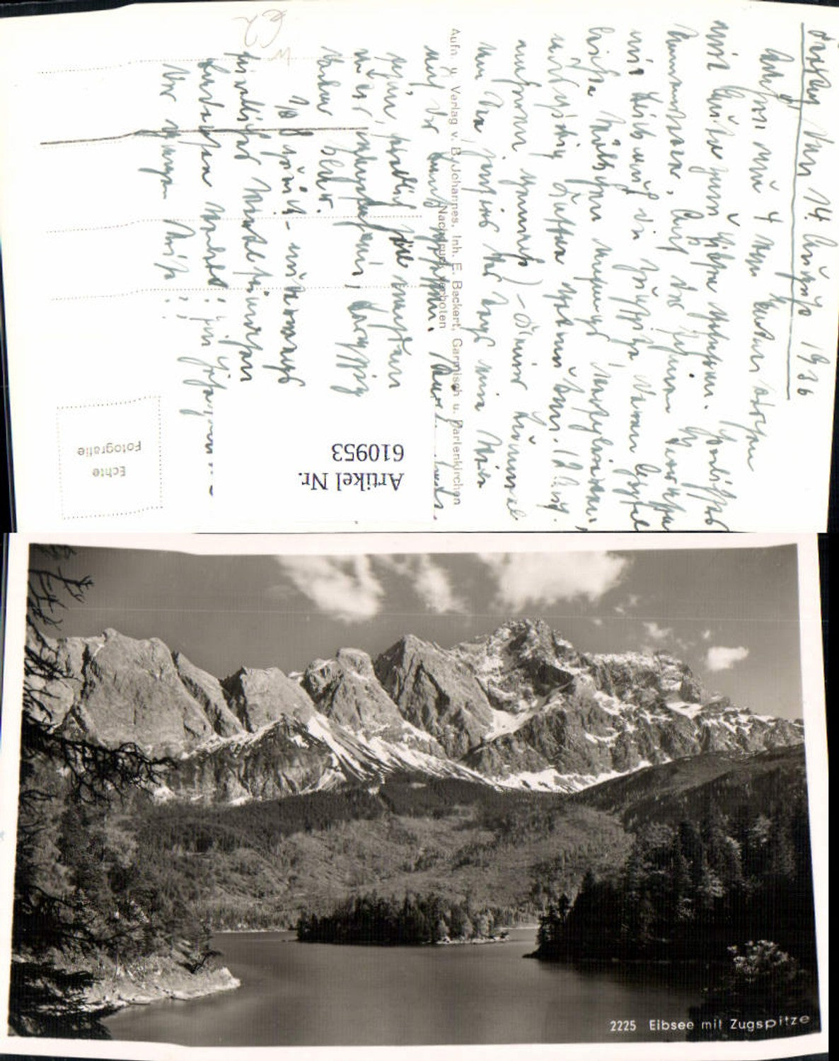 610953, Photo Ak Eibsee with Zugspitze Grainau Garmisch-Partenkirchen
