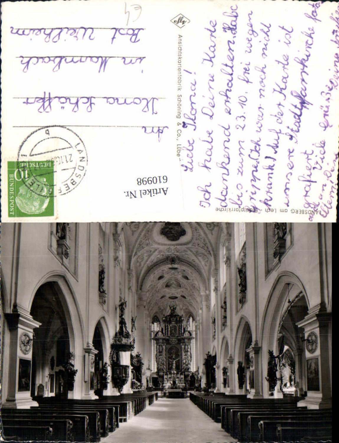 610998, Photo Ak Landsberg a. Lech Parish Church Interior view