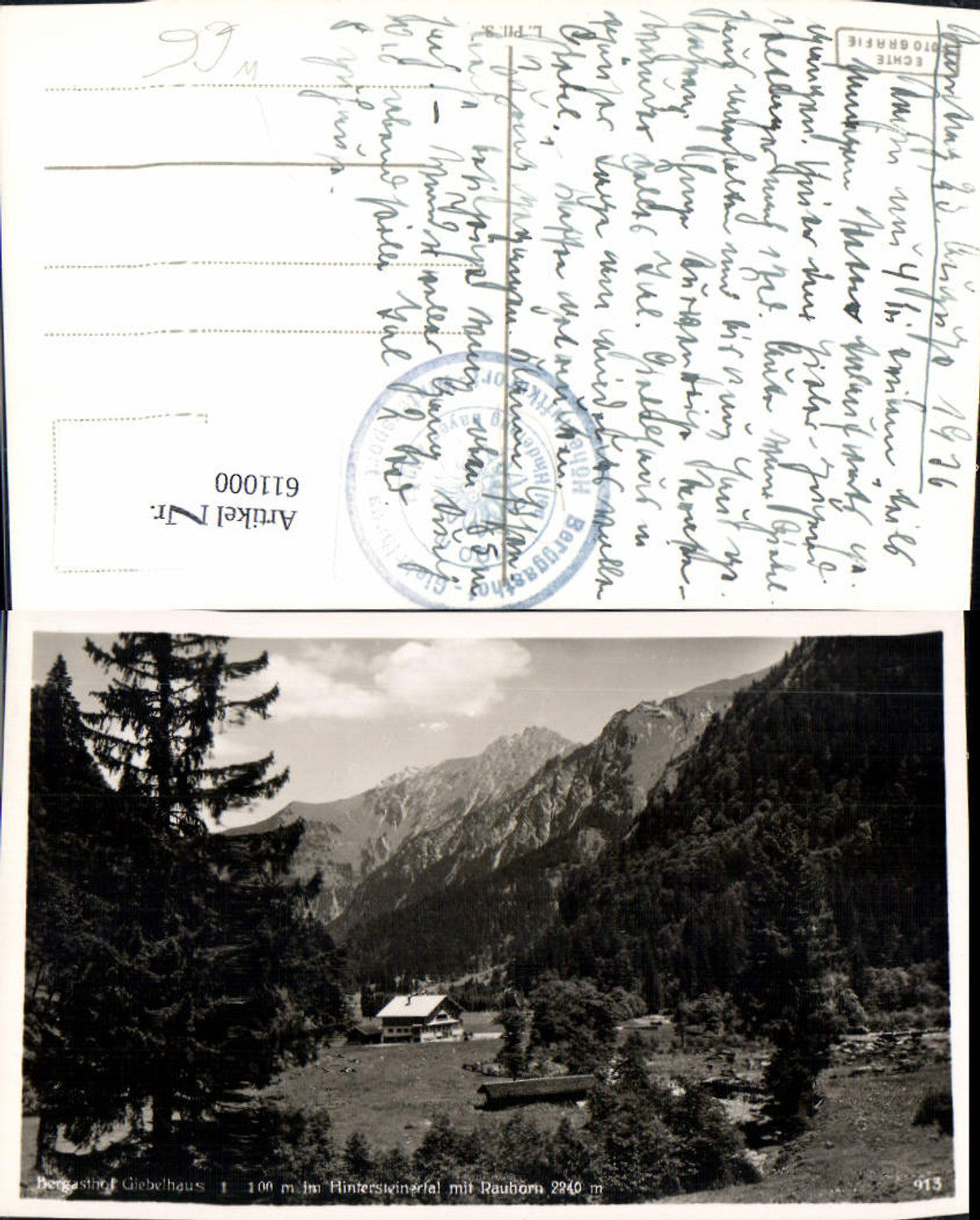 611000, Photo Ak Bad Hindelang Berggasthof Giebelhaus i. Hintersteinertal m. Rauhorn