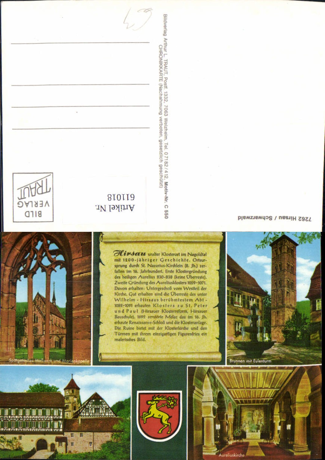 611018, Multi-image Ak Hirsau Black Forest