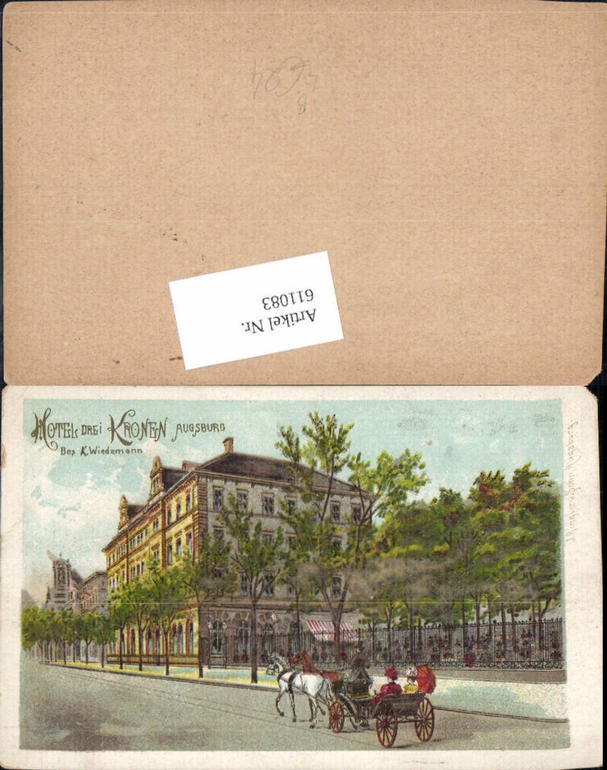 611083,tolle Künstler Lithographie Augsburg Hotel Drei Kronen Kutsche pub Ringler & Sohn