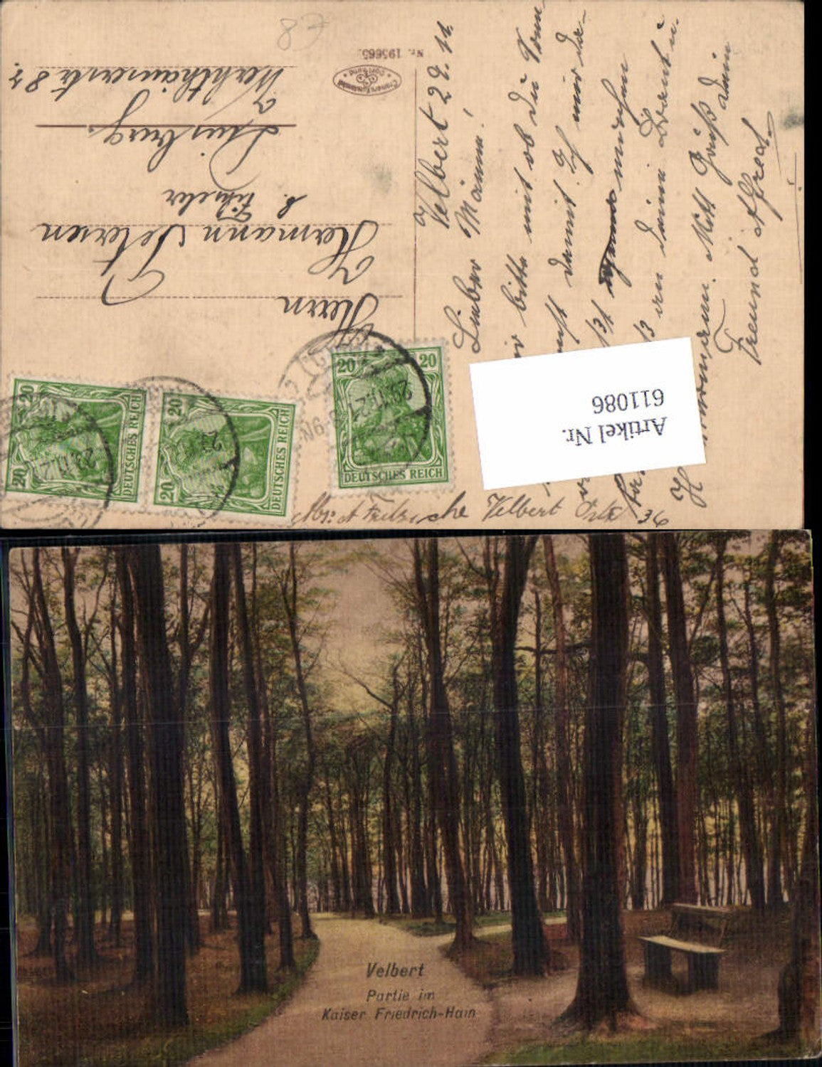 611086,seltene AK Velbert Partie im Kaiser Friedrich Hain