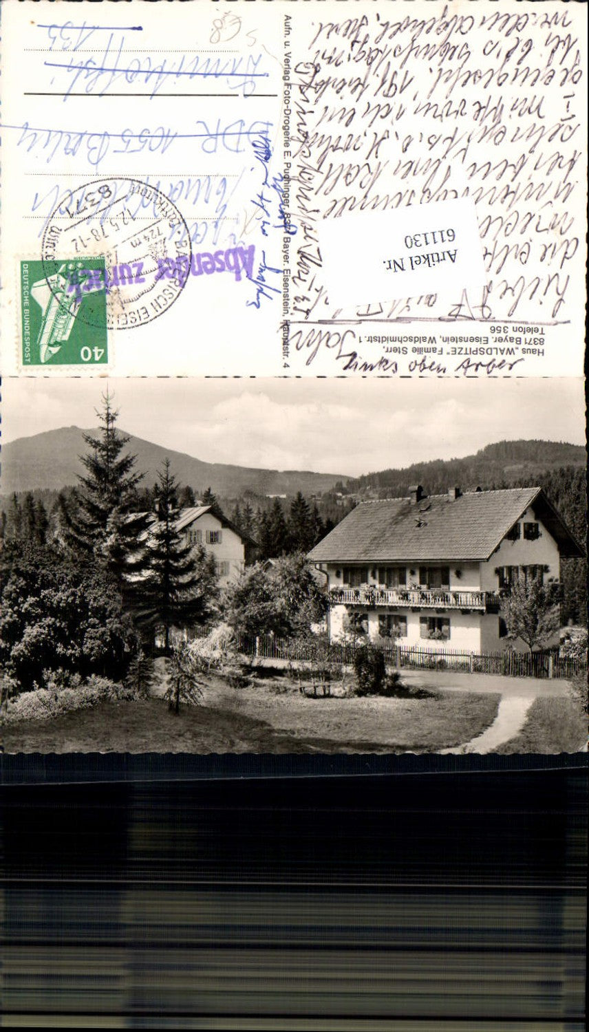611130,Bayerisch Eisenstein Haus Waldspitze Absender zurück Stempel Postvermerk