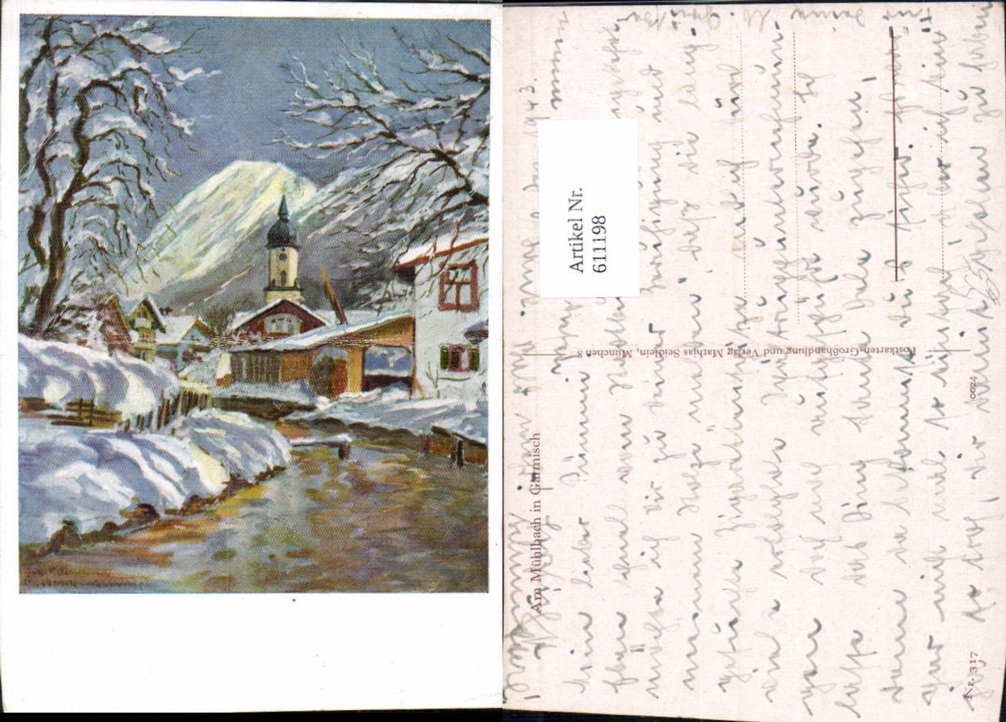 611198,Künstler Ak Am Mühlbach in Garmisch Garmisch-Partenkirchen Winteransicht