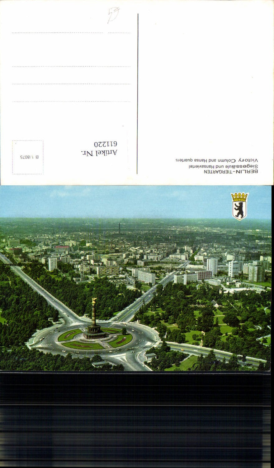 611220,Luftbild Berlin Tiergarten Siegessäule u. Hansaviertel