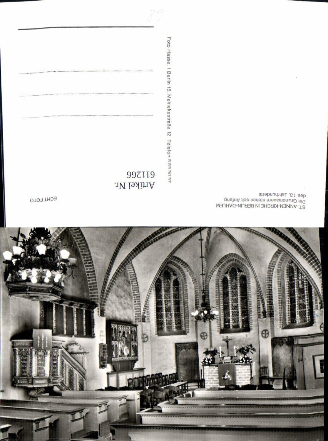 611266,Foto Ak Berlin St Annen-Kirche i. Berlin-Dahlem Kirche Innenansicht