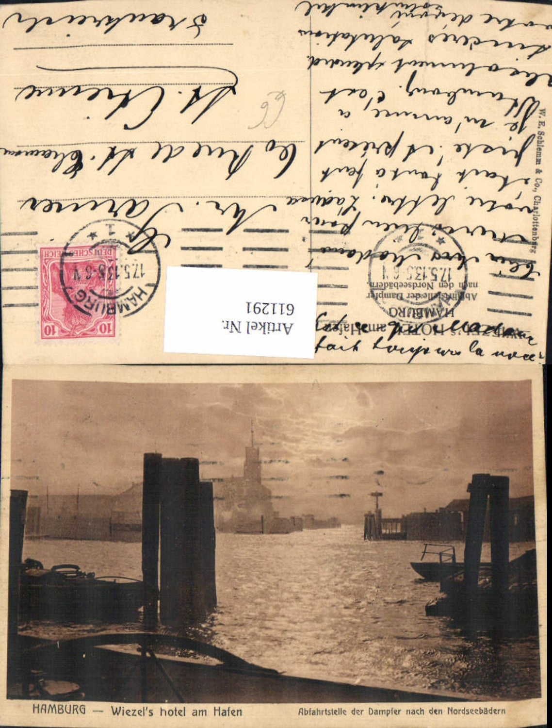 611291,Hamburg Wiezels Hotel a. Hafen Abfahrtstelle d. Dampfer n. d. Nordseebädern