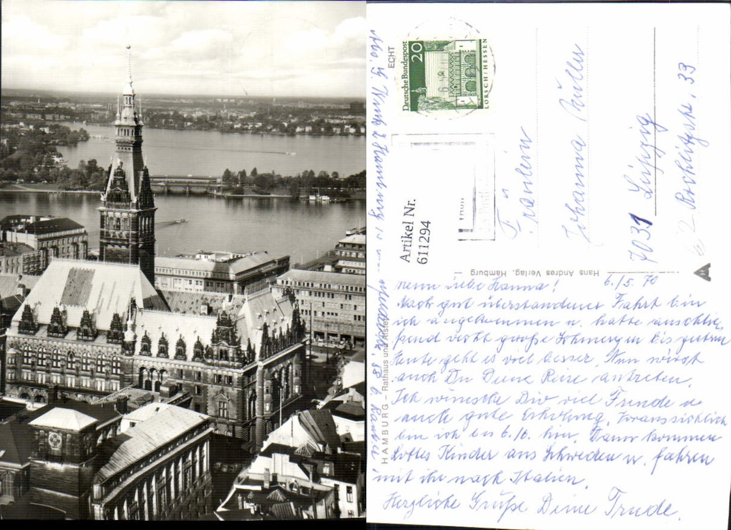 611294,Foto Ak Hamburg Rathaus u. Alster