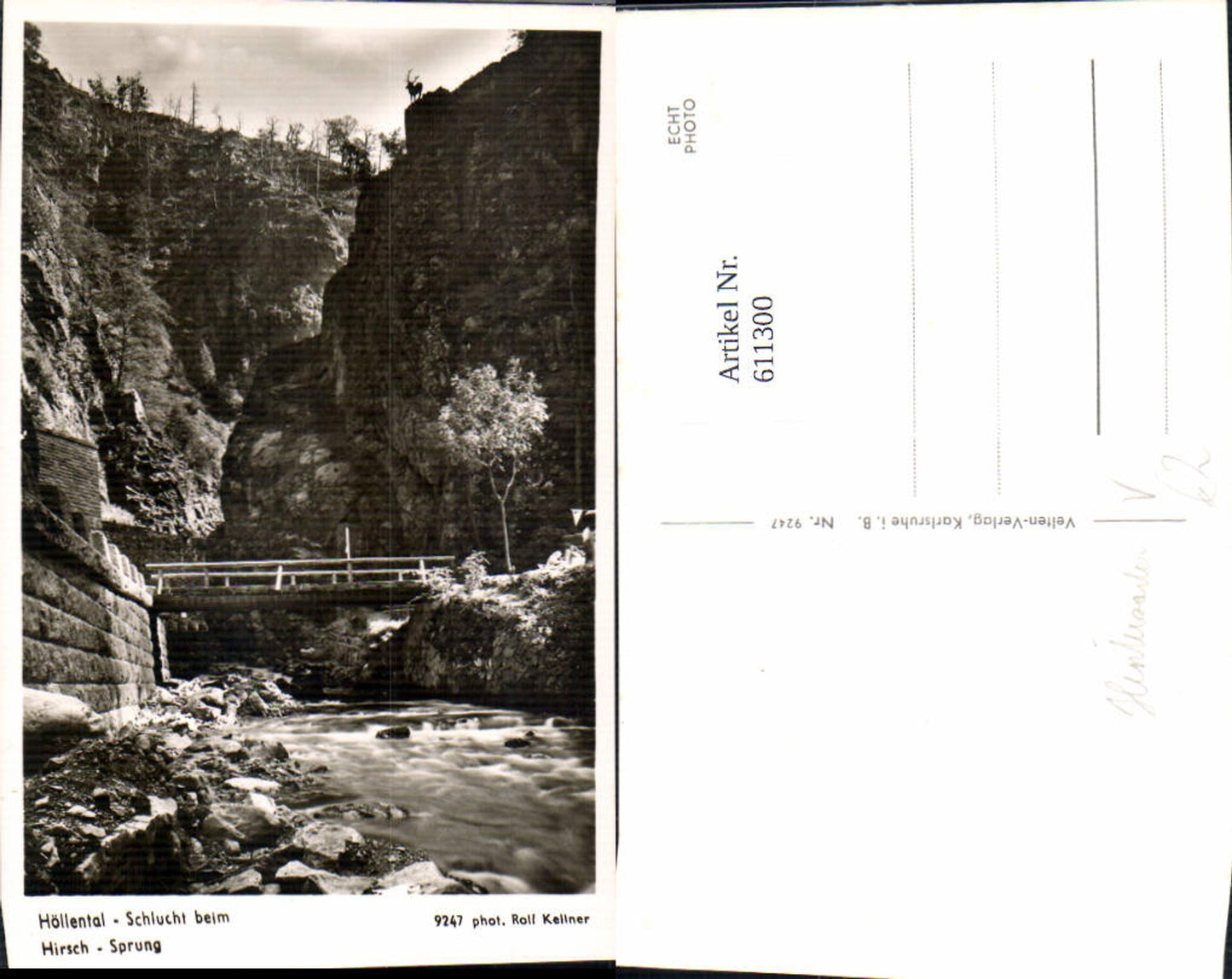 611300,Foto Ak Höllental-Schlucht b. Hirschsprung Brücke Breitnau Buchenbach pub Velten 9247