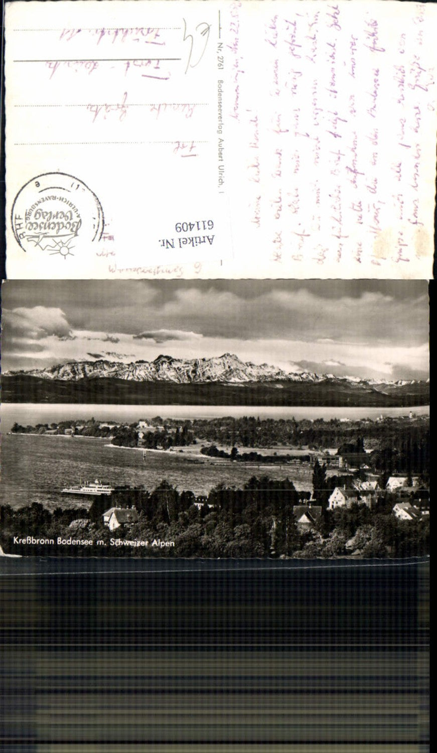 611409,Foto Ak Kreßbronn Bodensee Schweizer Alpen Schiff