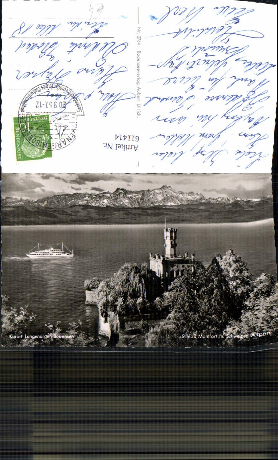 611414,Foto Ak Langenargen Bodensee Schiff Dampfer Schloss Montfort m. Schweizer Alpen