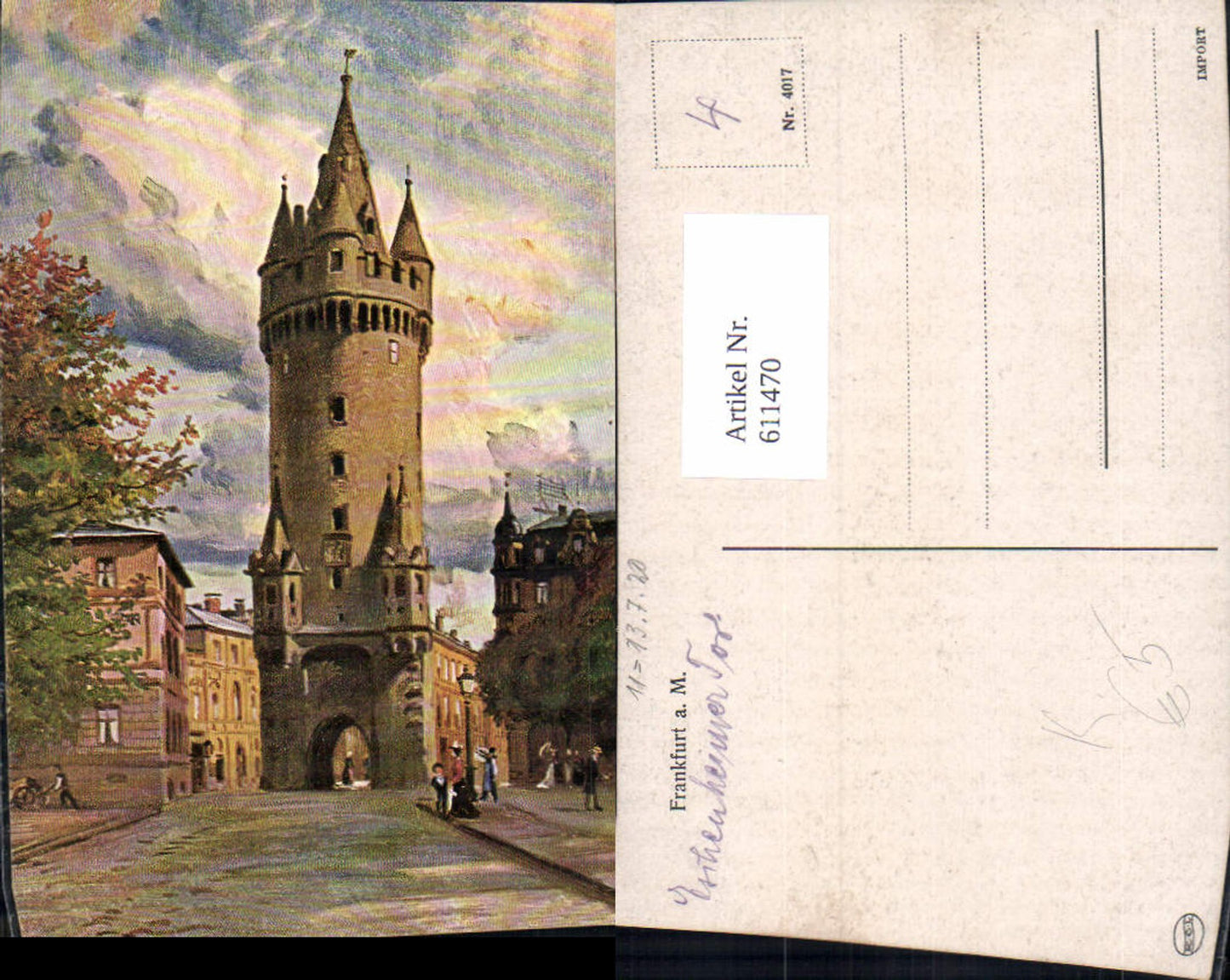 611470,Künstler Ak Frankfurt a. Main Eschenheimer Tor