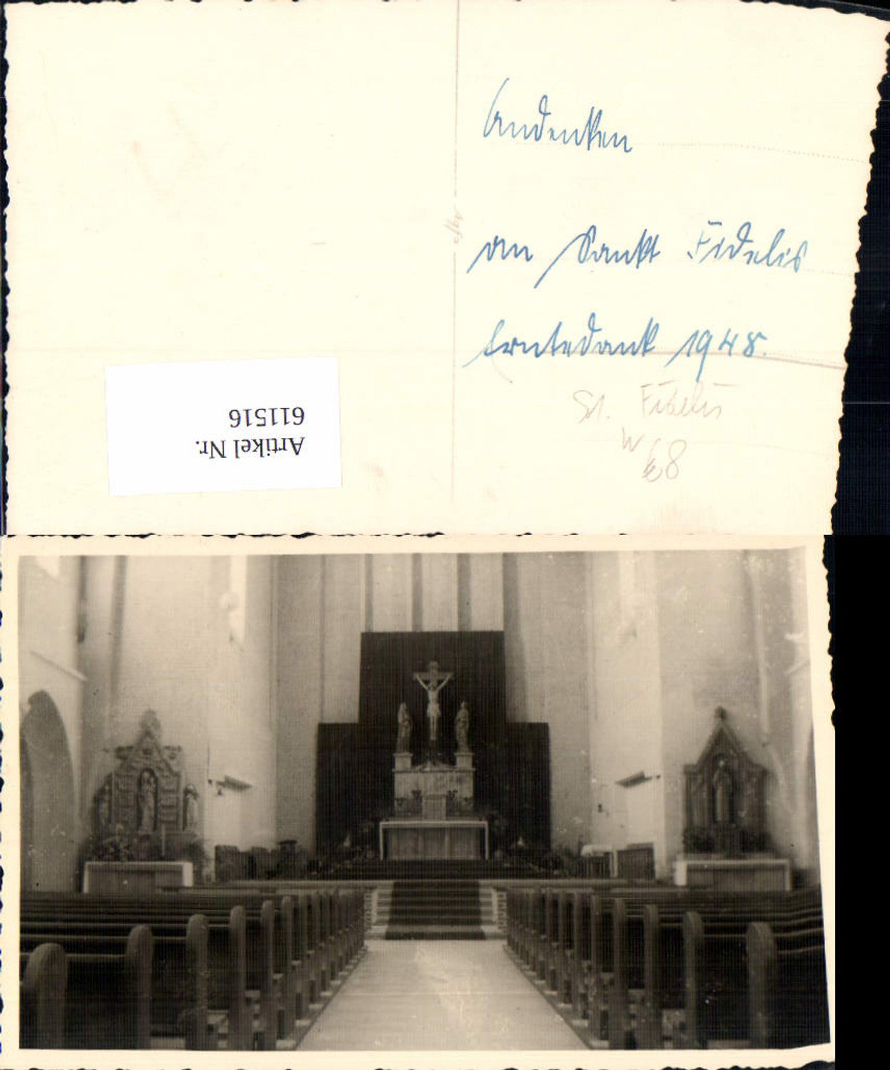 611516,Foto Ak Sankt Fidelis Kirche Darmstadt 1948
