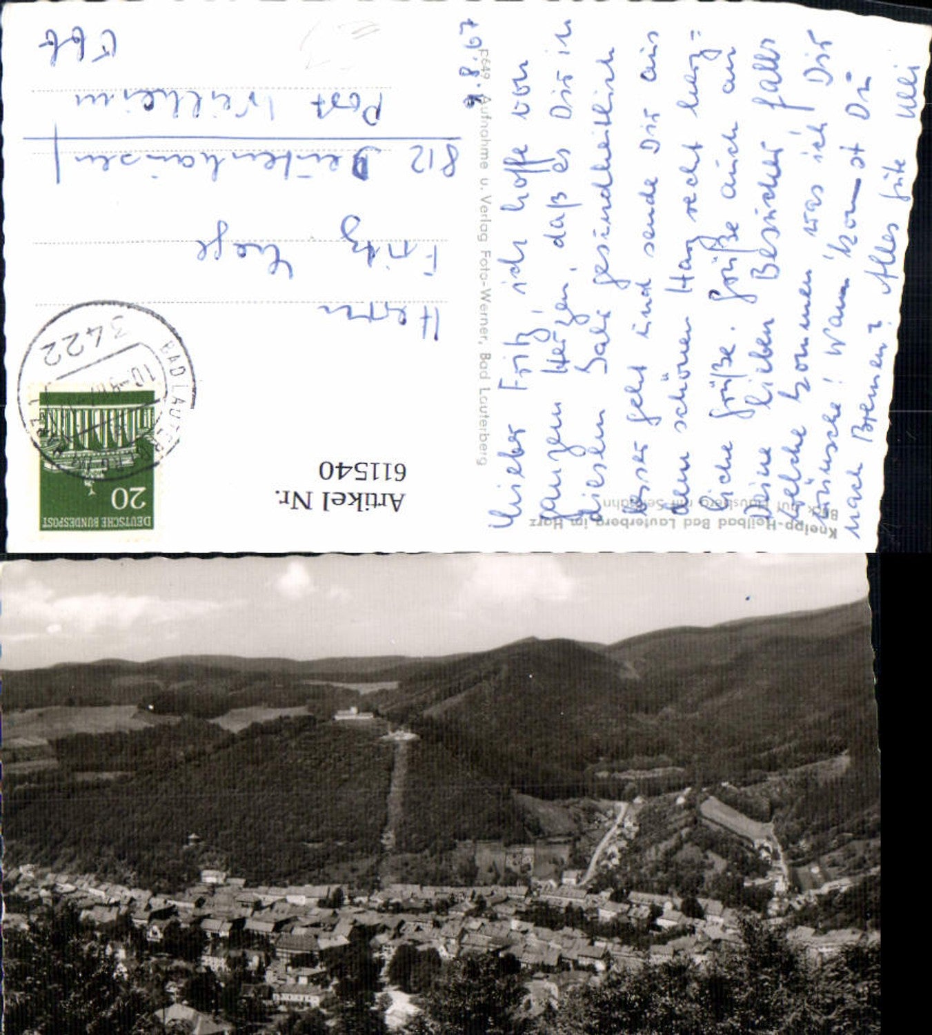 611540,Foto Ak Bad Lauterberg im Harz Blick auf Hausberg m. Seilbahn