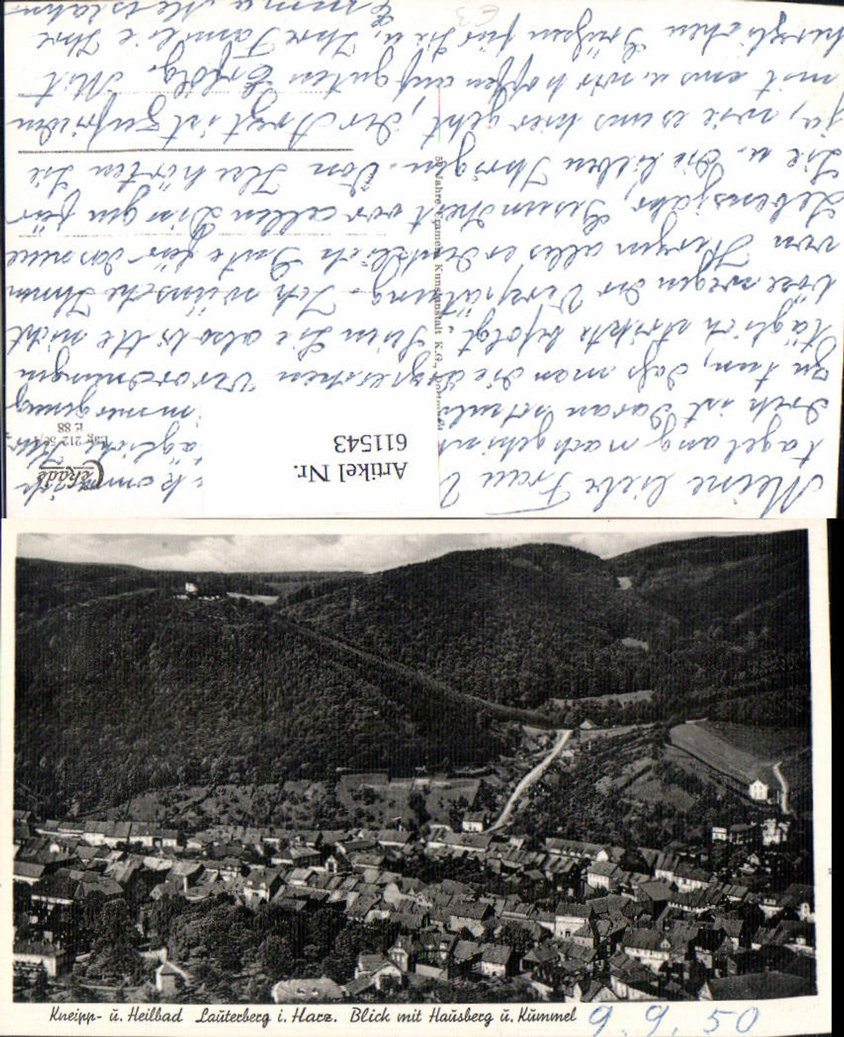 611543,Foto Ak Bad Lauterberg im Harz Blick m. Haus u. Kümmel