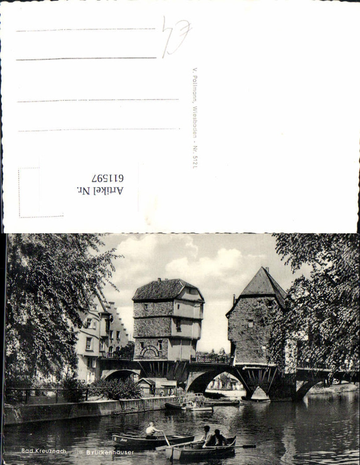 611597,Foto Ak Bad Kreuznach Brückenhäuser Ruderboot Boot