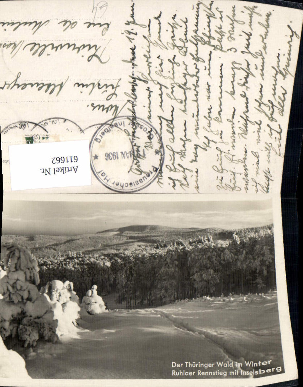 611662, Photo: Thuringian Forest in winter, Ruhlaer Rennsteig trail with Inselsberg, Brotterode-Trusetal, Bad Tabarz