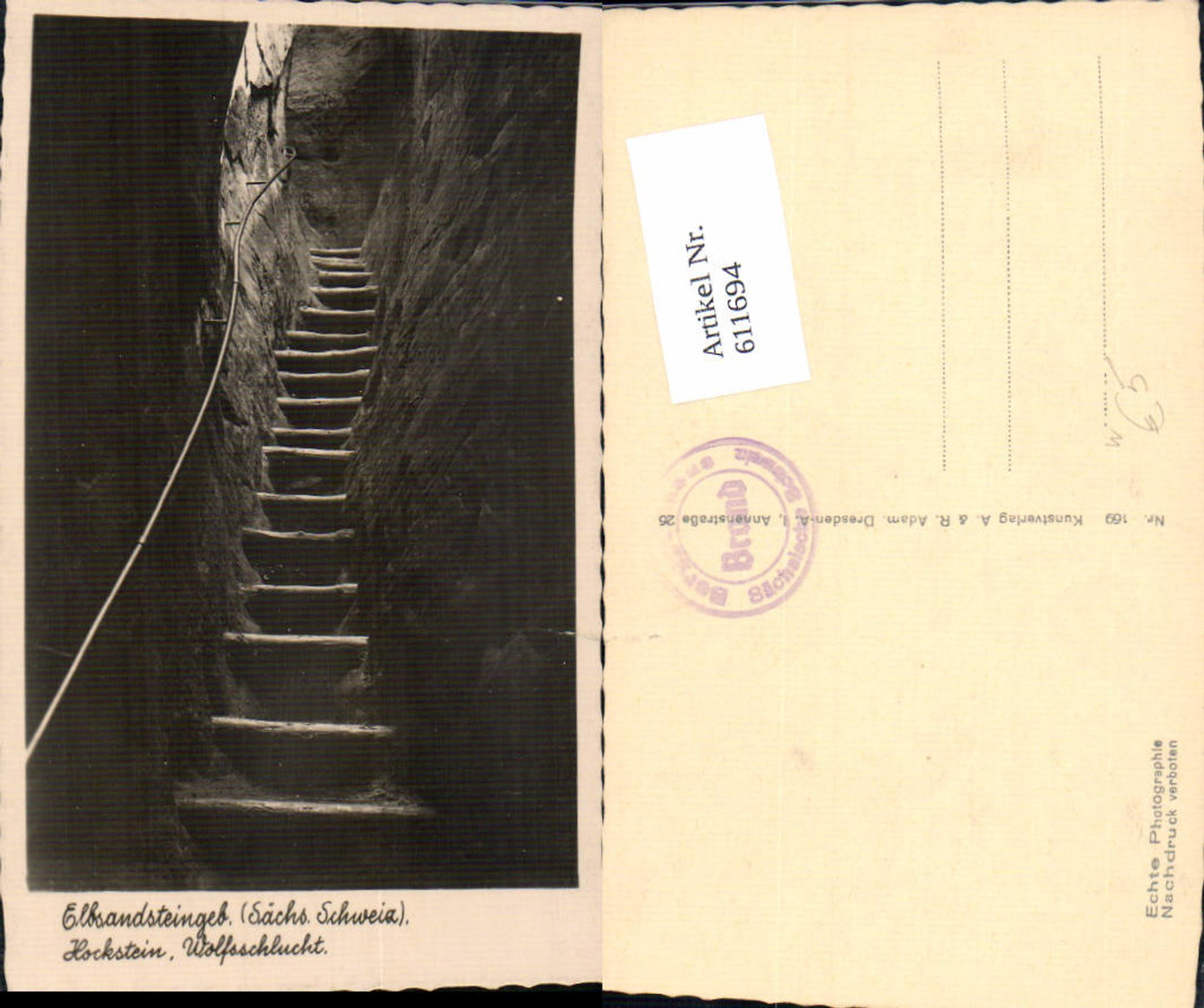 611694,Foto Ak Hohnstein Elbsandsteingebirge Sächsische Schweiz Hockstein Wolfsschlucht