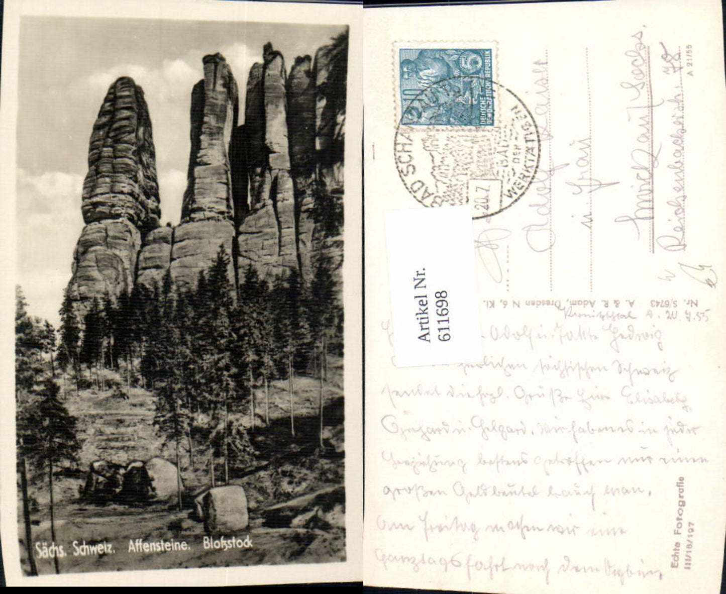 611698,Foto Ak Bad Schandau Sächsische Schweiz Affensteine Bloßstock