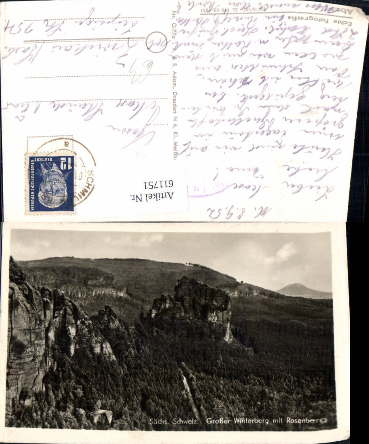 611751,Foto Ak Bad Schandau Sächsische Schweiz Großer Winterberg m. Rosenberg
