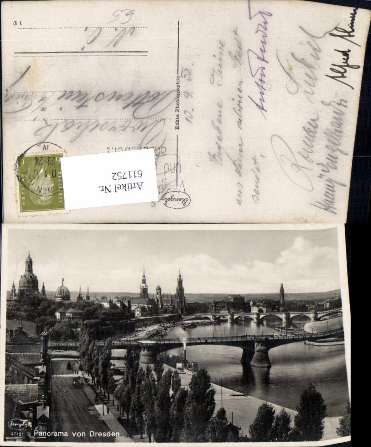 611752,Foto Ak Panorama v. Dresden Brücke Schiff Dampfer
