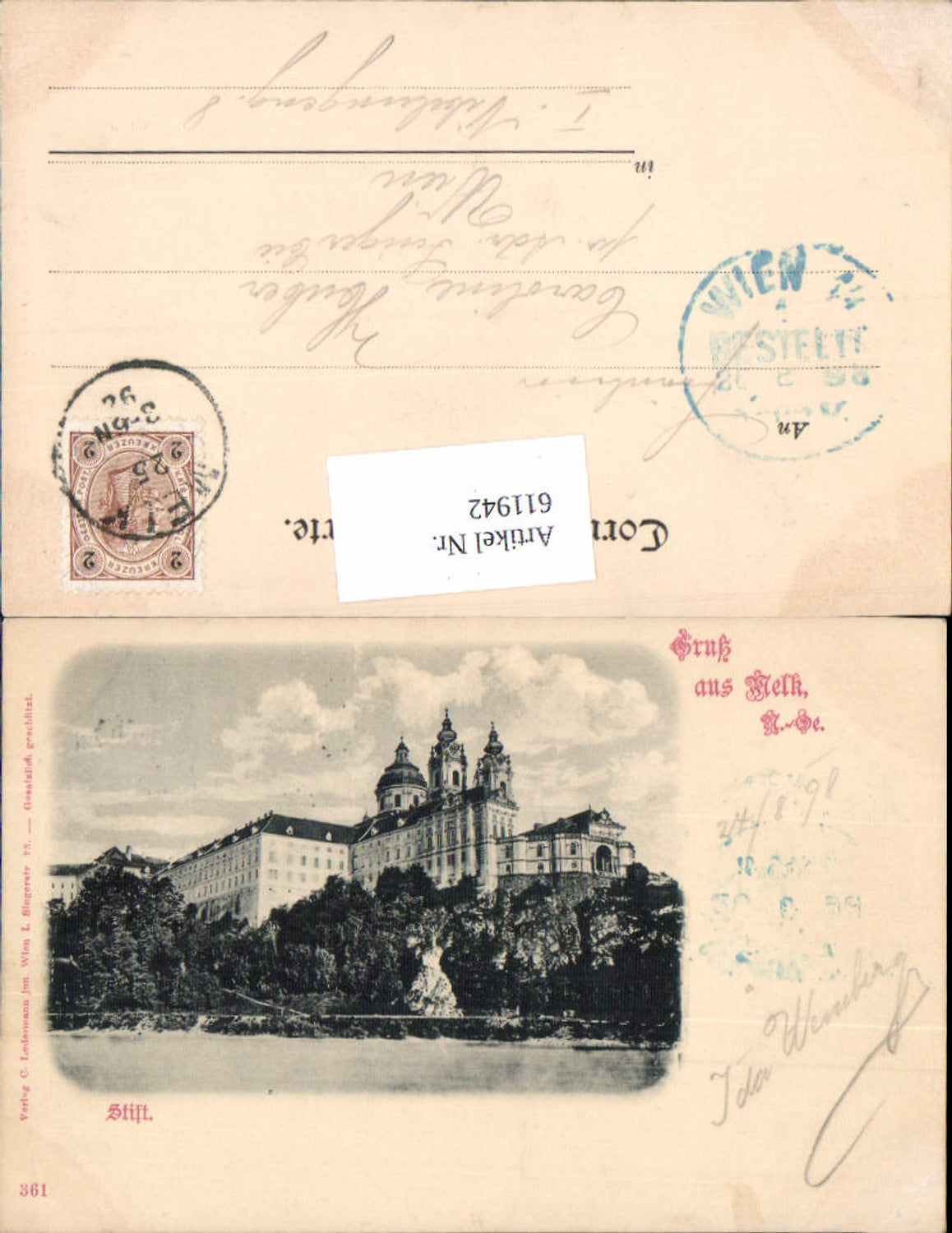 611942,Gruss aus Melk an der Donau Wachau 1898 pub Ledermann 361