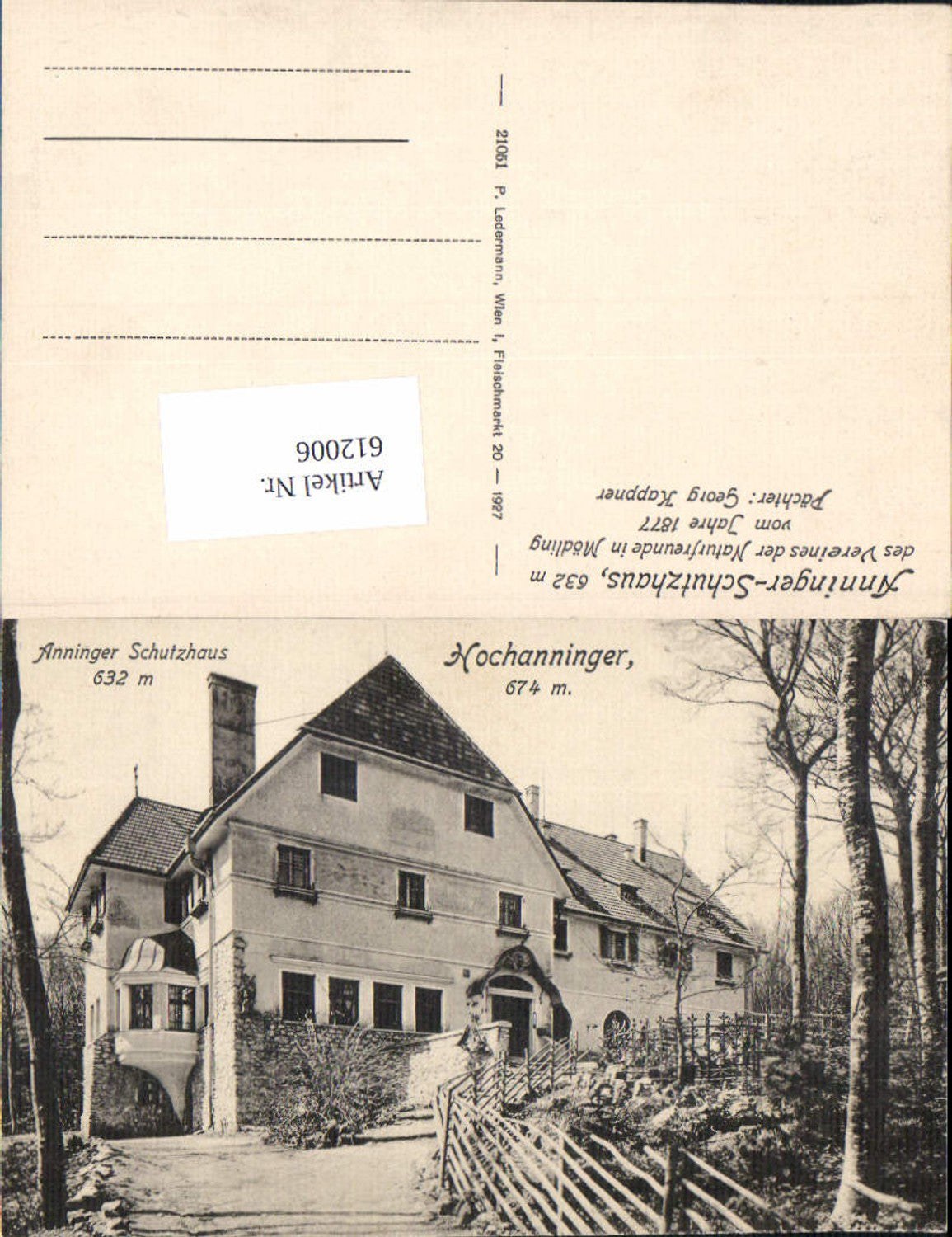 612006,Hochanninger Anninger Schutzhaus b. Mödling pub Ledermann 21051