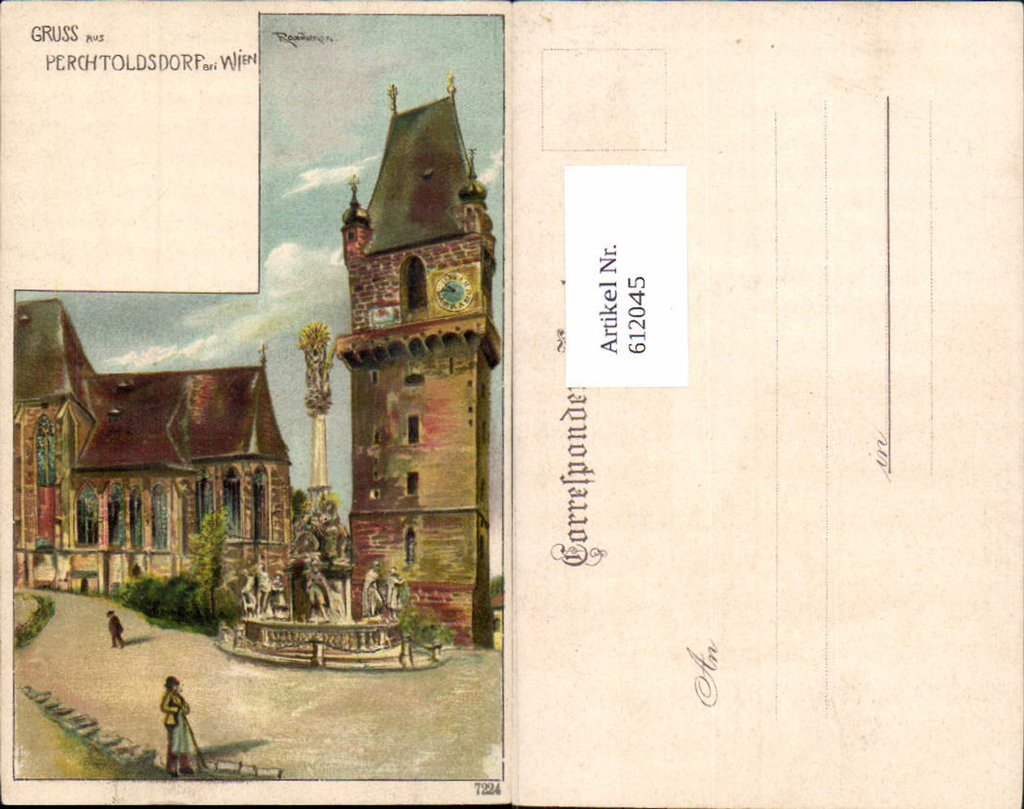 612045,seltene Künstler Lithographie Gruß aus Perchtoldsdorf sign. Rosenberger