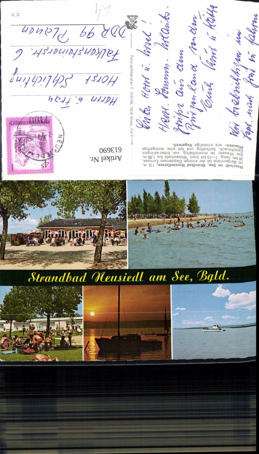 613690,Mehrbild Ak Strandbad Neusiedl a. See Segelboot Schiff Strandleben