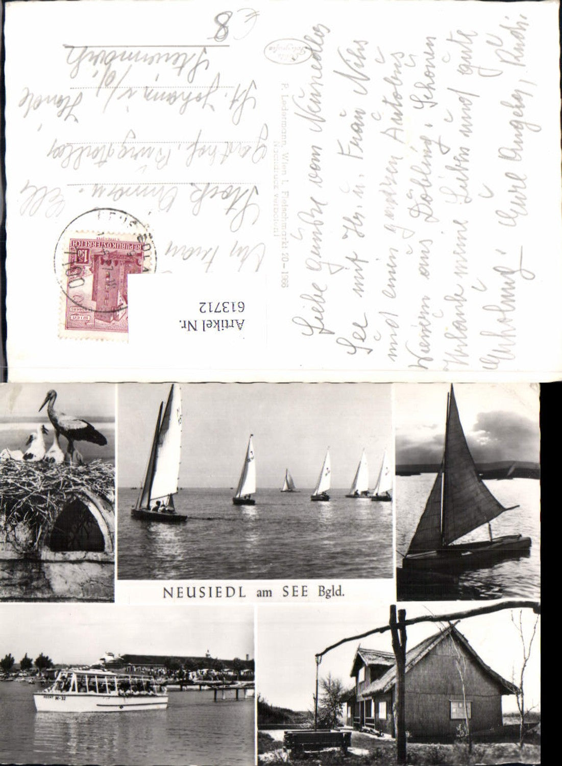 613712,Mehrbild Ak Neusiedl a. See Storch Schiff Ziehbrunnen Segeln Segelboote